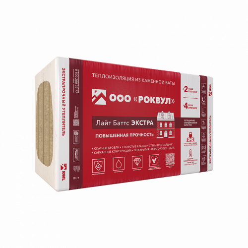 Утеплитель ROCKWOOL ЛАЙТ БАТТС ЭКСТРА 1000х600х50  (8 шт 4,8м2/0,24м3.)